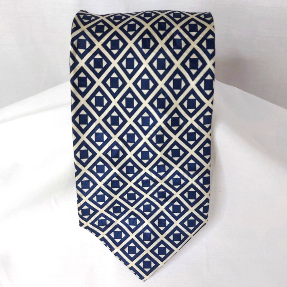 Tongue‎ Tied Necktie By Tom McLellon 100% Silk Mens Navy Cream Tie 60"x4"